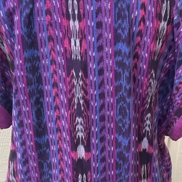 Handmade reversible purple cotton aztec Ikat tunic vedt open front jacket OS - Picture 4 of 13